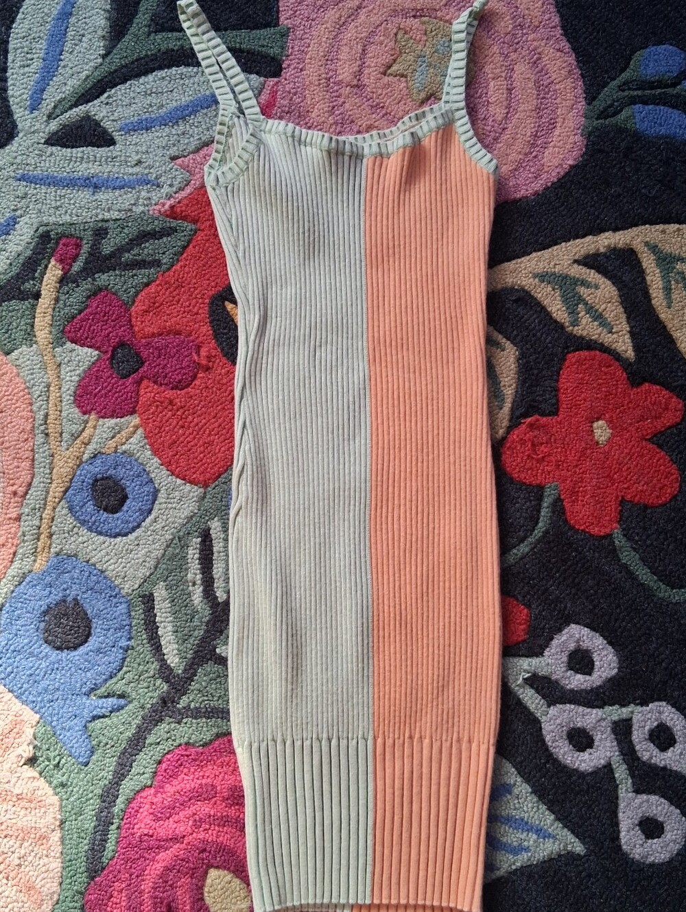 Blue Blush Ribbed Colorblock Knit Tank Dress in Sage & Peach